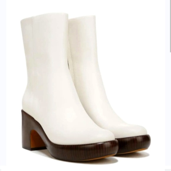 Vince Nicco Leather Boot White Wood Patform Heel Clog Zipper Womens 7.5 - Picture 1 of 11